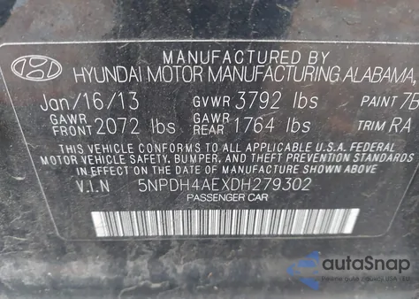 2013 Hyundai Elantra Gls из США, поврежденный, VIN 5NPDH4AEXDH279302